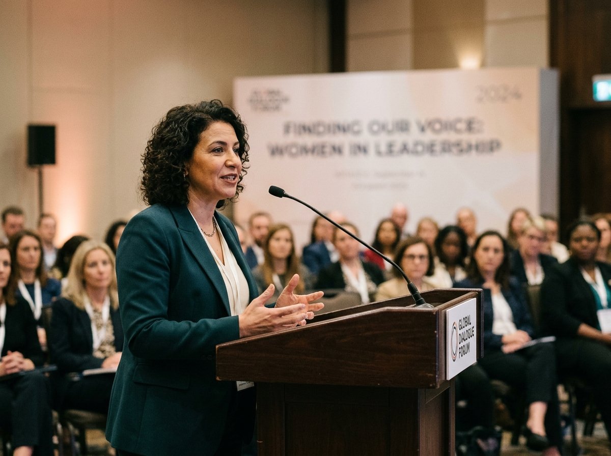 Nicola speaking at a podium, sharing insight and advocacy